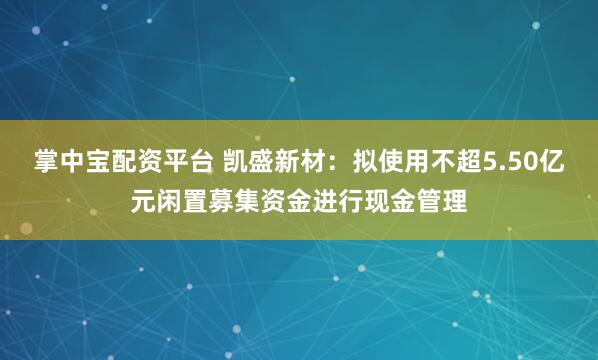 掌中宝配资平台 凯盛新材：拟使用不超5.50亿元闲置募集资金进行现金管理