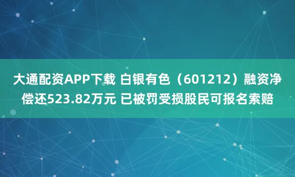 大通配资APP下载 白银有色（601212）融资净偿还523.82万元 已被罚受损股民可报名索赔